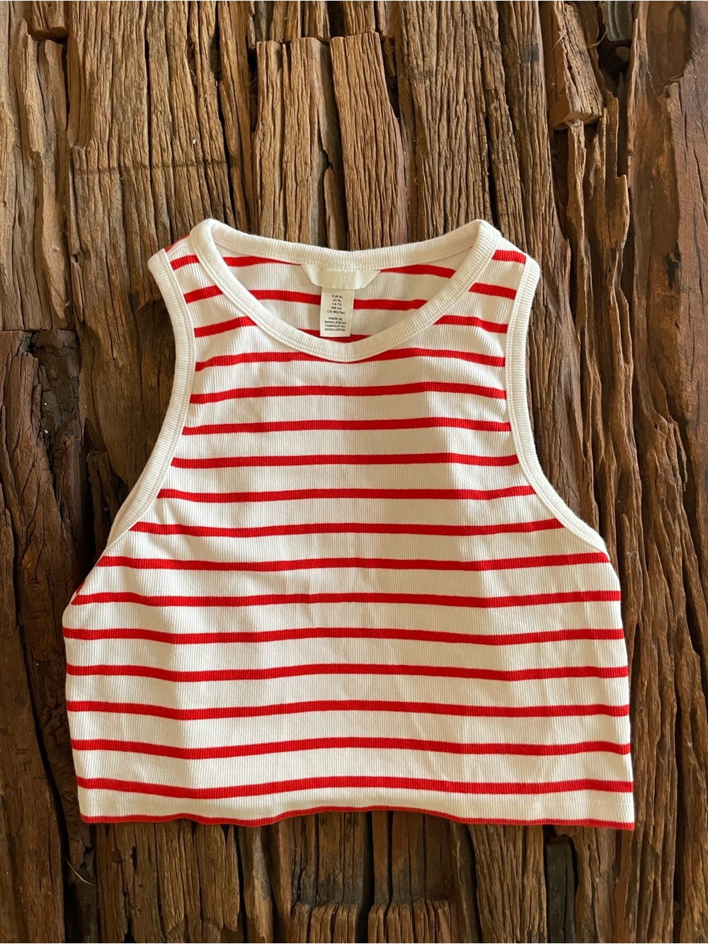H&M White & Red Striped Cropped Tank